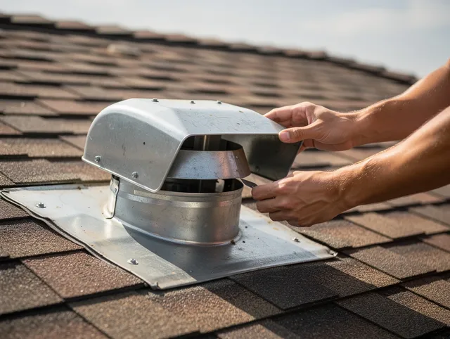 Clinton Dryer Vent Cleaning certified technician safely cleaning a roof-mounted dryer vent in Clinton
