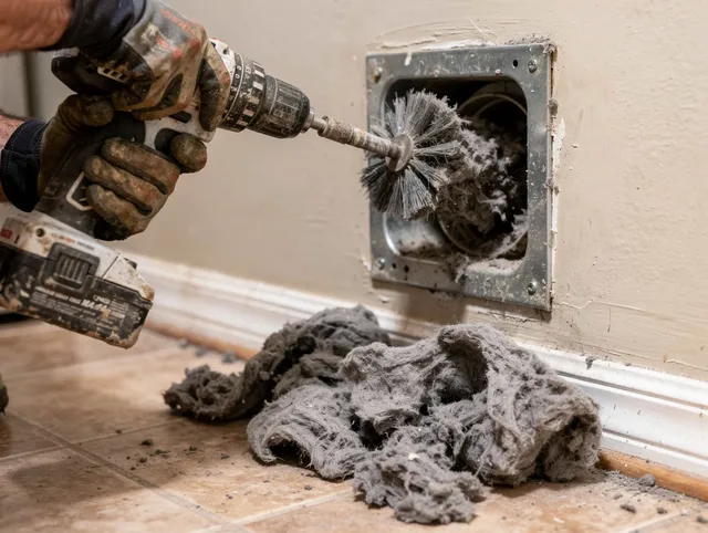 Certified Clinton Dryer Vent Cleaning technician performing dryer vent cleaning in Clinton